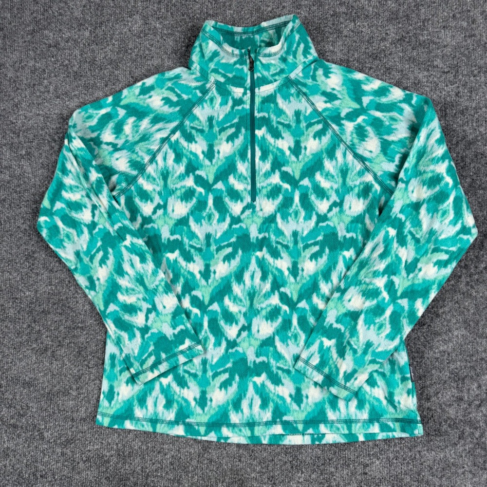 Eddie Bauer Fleece Pullover Womens Size S Teal Ikat Pattern Quarter Zip Soft